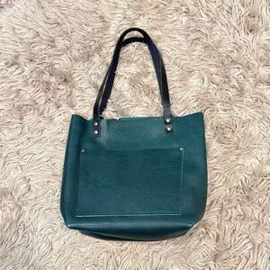 Portland Leather Goods Forest Green Pebbled Tote Bag with black handles NEW